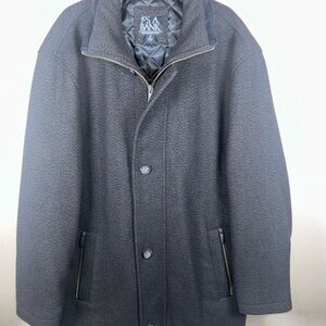 Luxury Jos A Bank Mens Medium Overcoat Wool Blend Black /Brown Jacket Lined